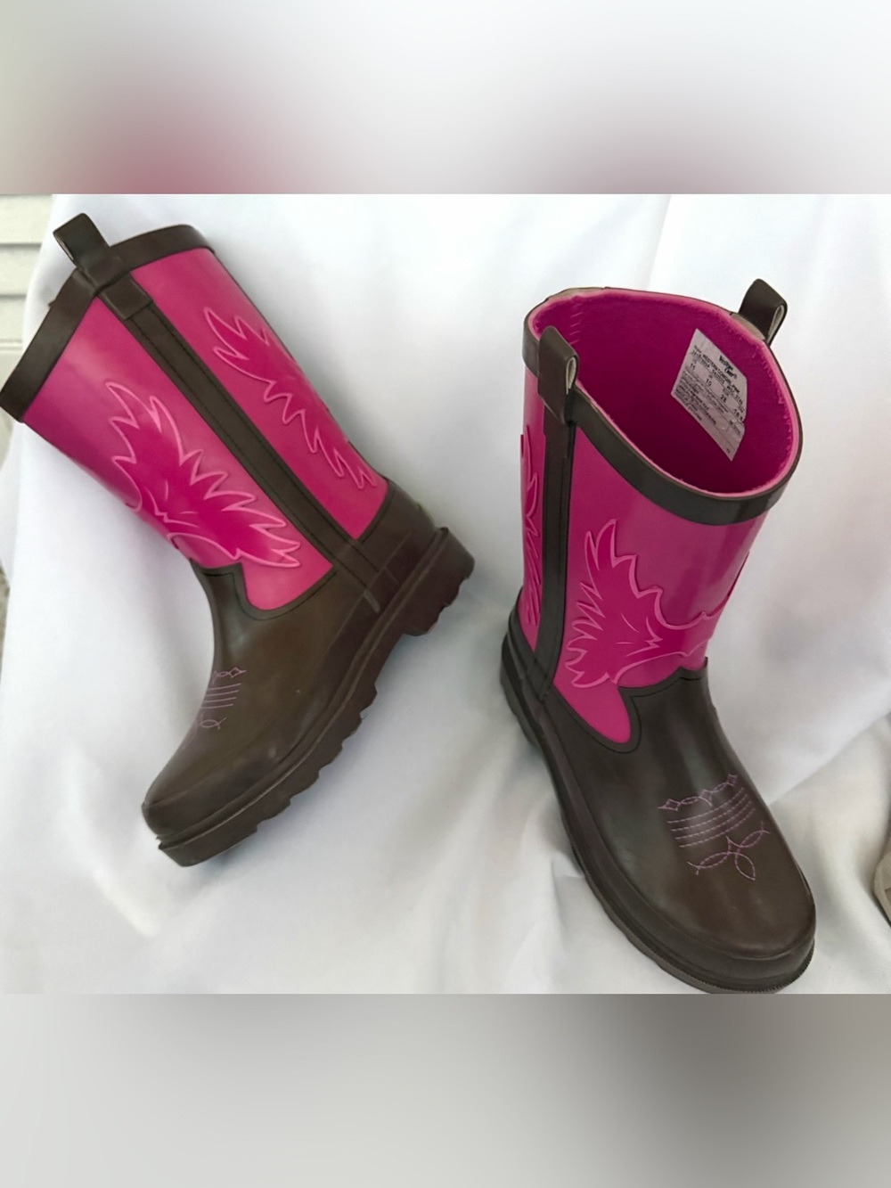 Western Chief Pink and Brown Girls' Waterproof Cowboy Rain Boots